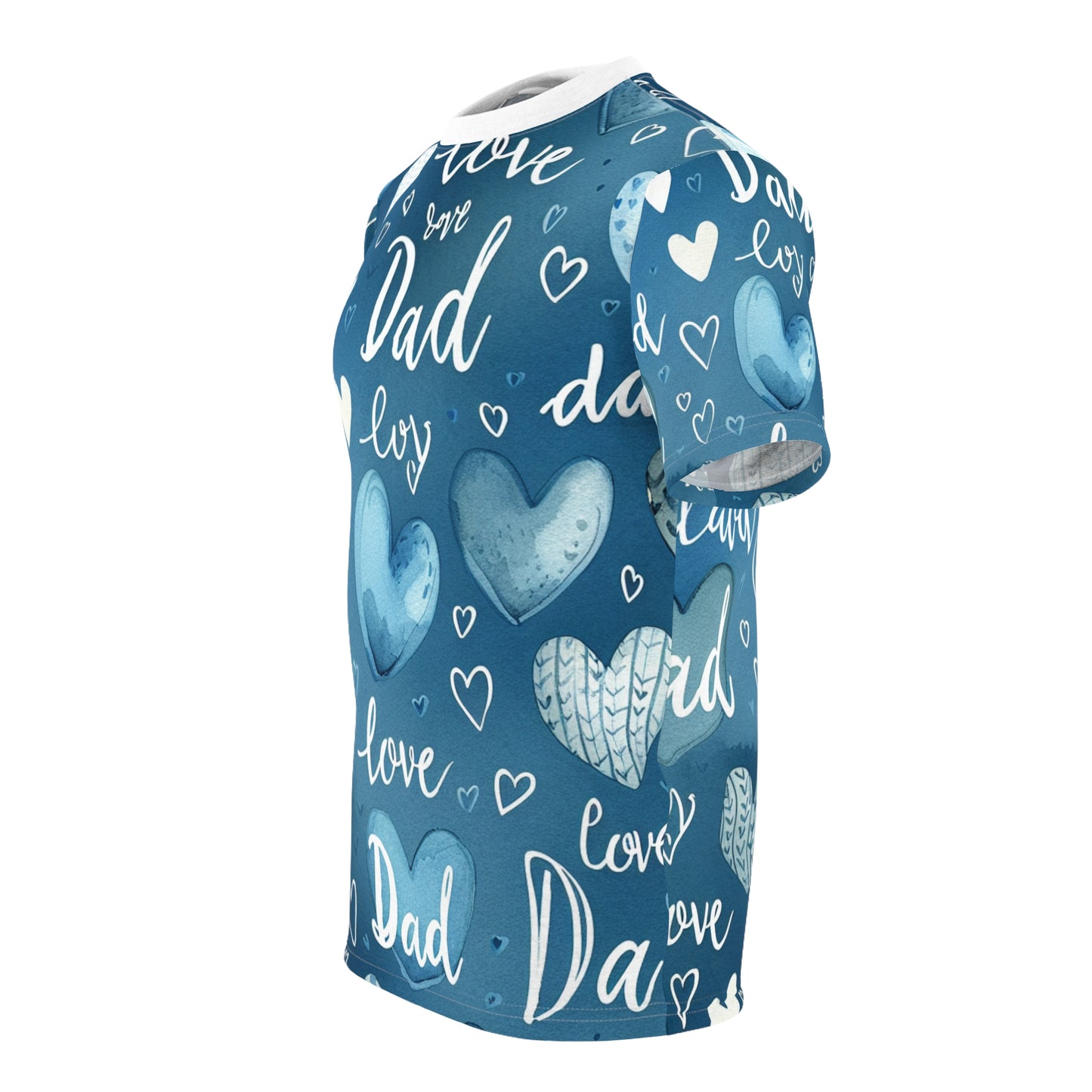 Child-like Love Dad Heart T-Shirt - Watercolor Blue on White, Handwritten Script - Casual Father's Day Tee - Gift for Him