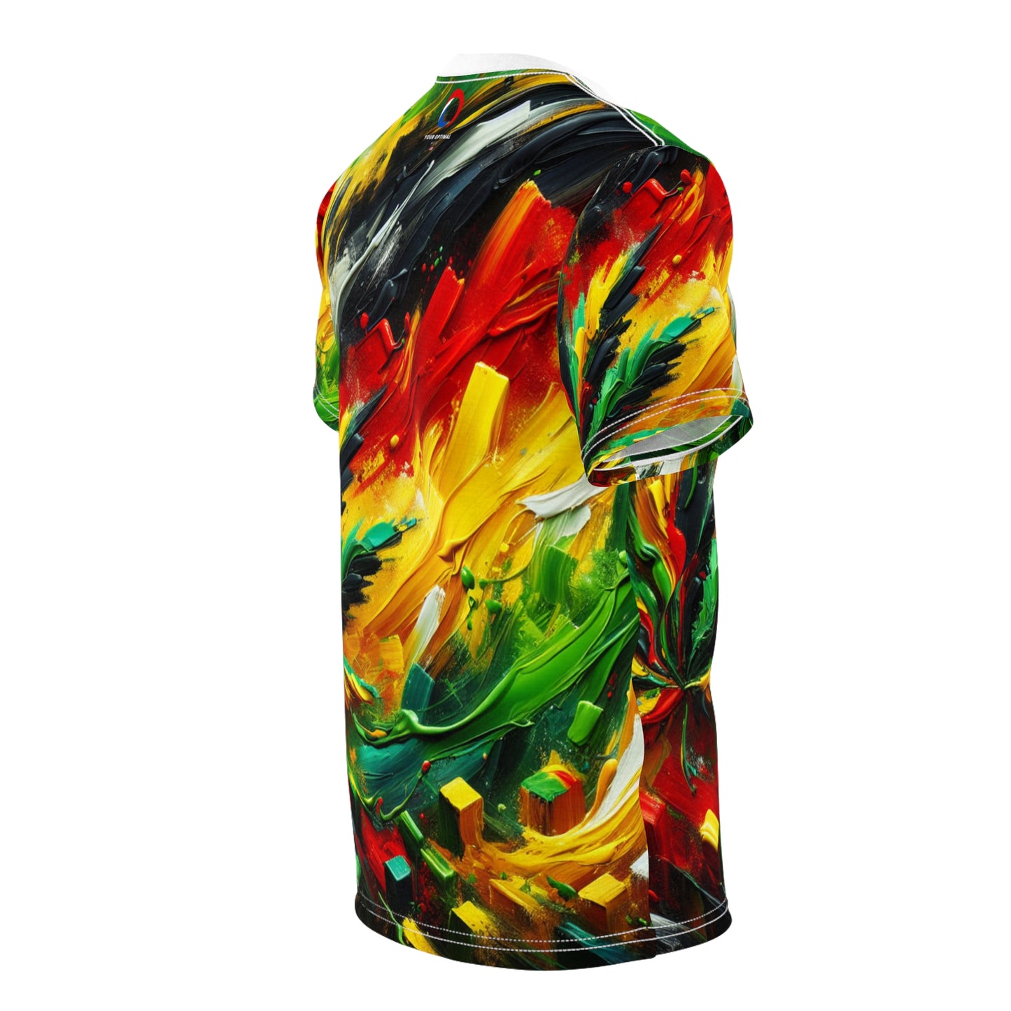 Rasta Essence Abstract Art Tee: Bold Impasto Paintwork, Unity & Freedom Theme - Rastafarian Abstract Pattern-Inspired Tee