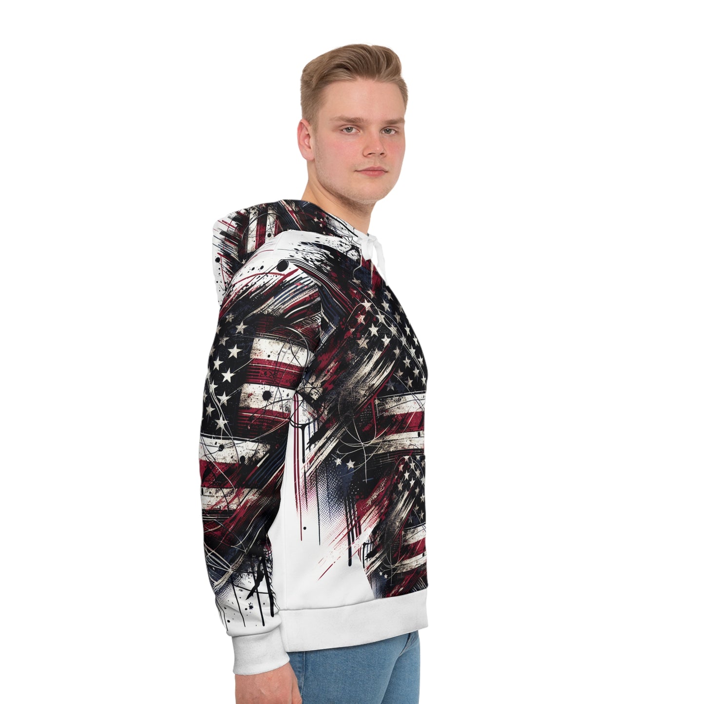 Urban Rebel American Flag Hoodie - Unleashed Streetwear Art, Weathered Patriotic Graffiti Design, Resilient Grunge Street Style