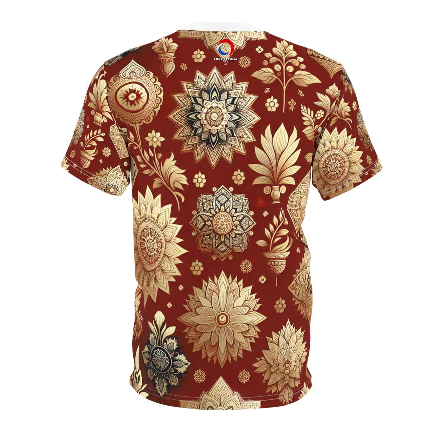 Traditional Indian Motif T-Shirt - Gold & Red Seamless Pattern - Floral and Geometric Design - Intricate Style for Modern Design - Indian Streetwear Tee